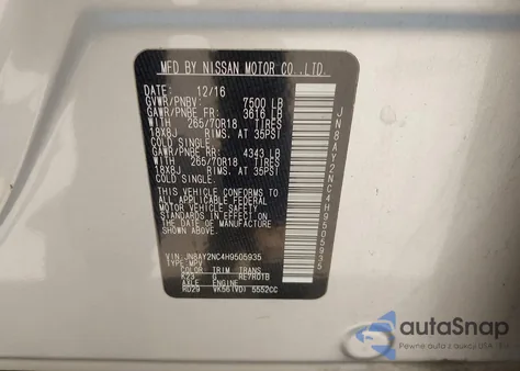 2017 Nissan Armada Sv из США, поврежденный, VIN JN8AY2NC4H9505935